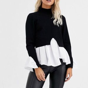 New Look Undershirt detail sweater in black